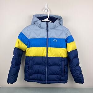 L.L. Bean Kids Down Jacket Colorblock Blue Yellow Citron M 10/12